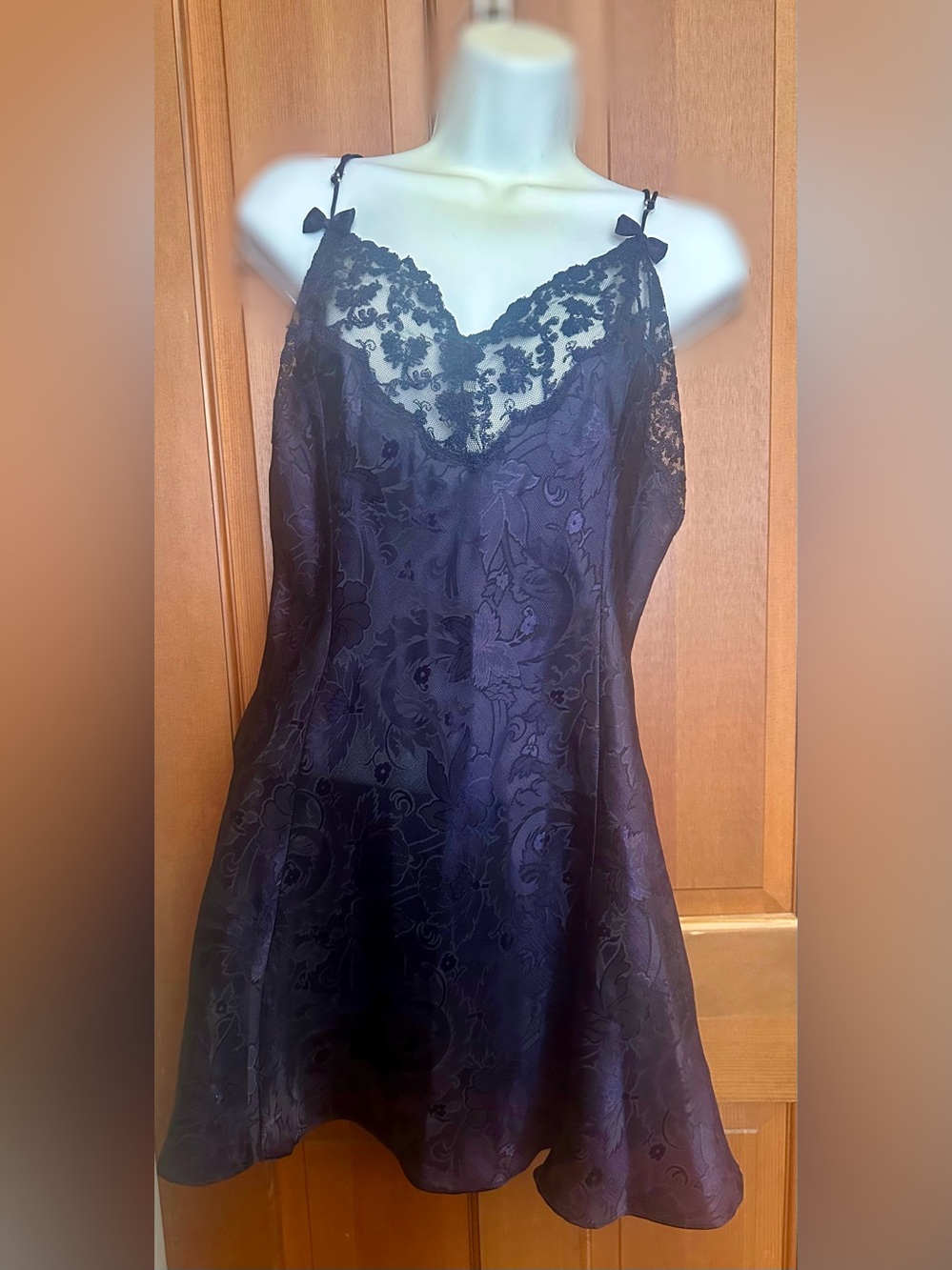 Victoria's Secret Black Lace Trim Satin Chemise